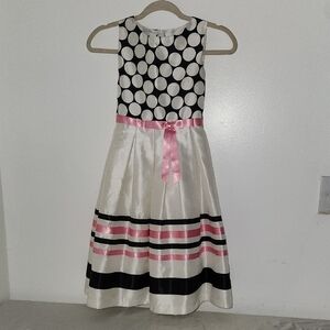 Rare Editions Pink/Black and White Polka Dot Dress with Pink Ribbon Sz 10